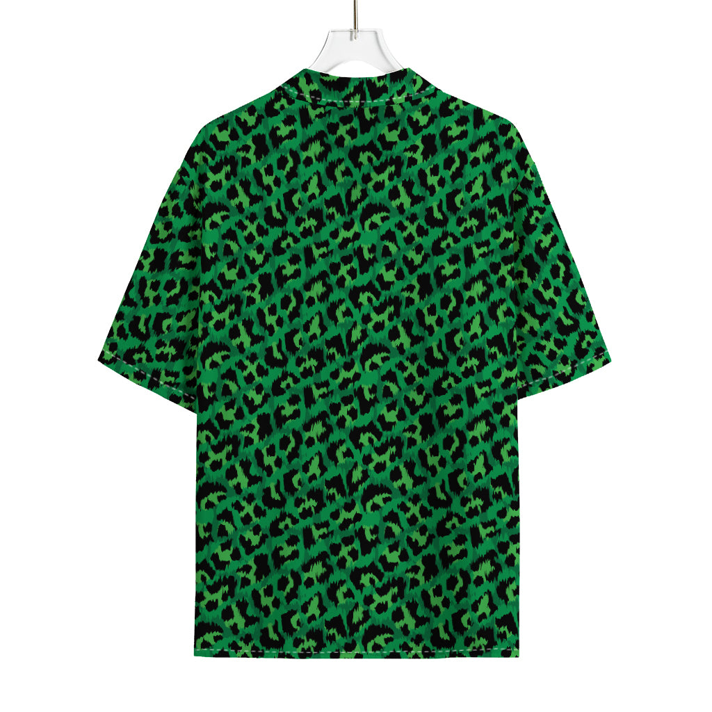 Green Leopard Print Rayon Hawaiian Shirt