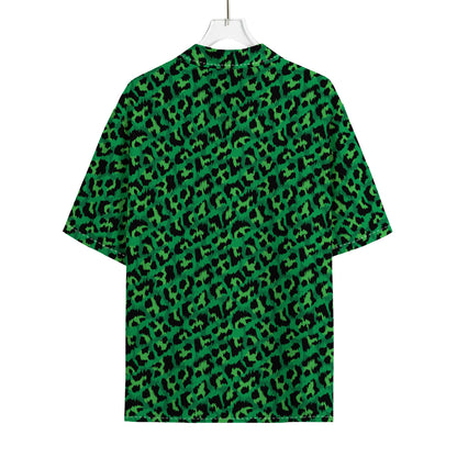 Green Leopard Print Rayon Hawaiian Shirt