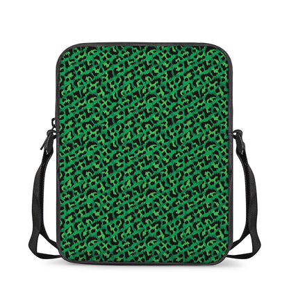 Green Leopard Print Rectangular Crossbody Bag