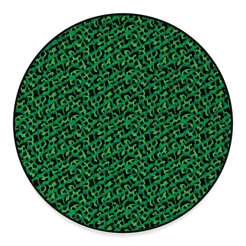 Green Leopard Print Round Floor Mat