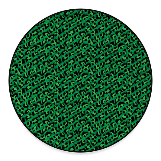 Green Leopard Print Round Floor Mat