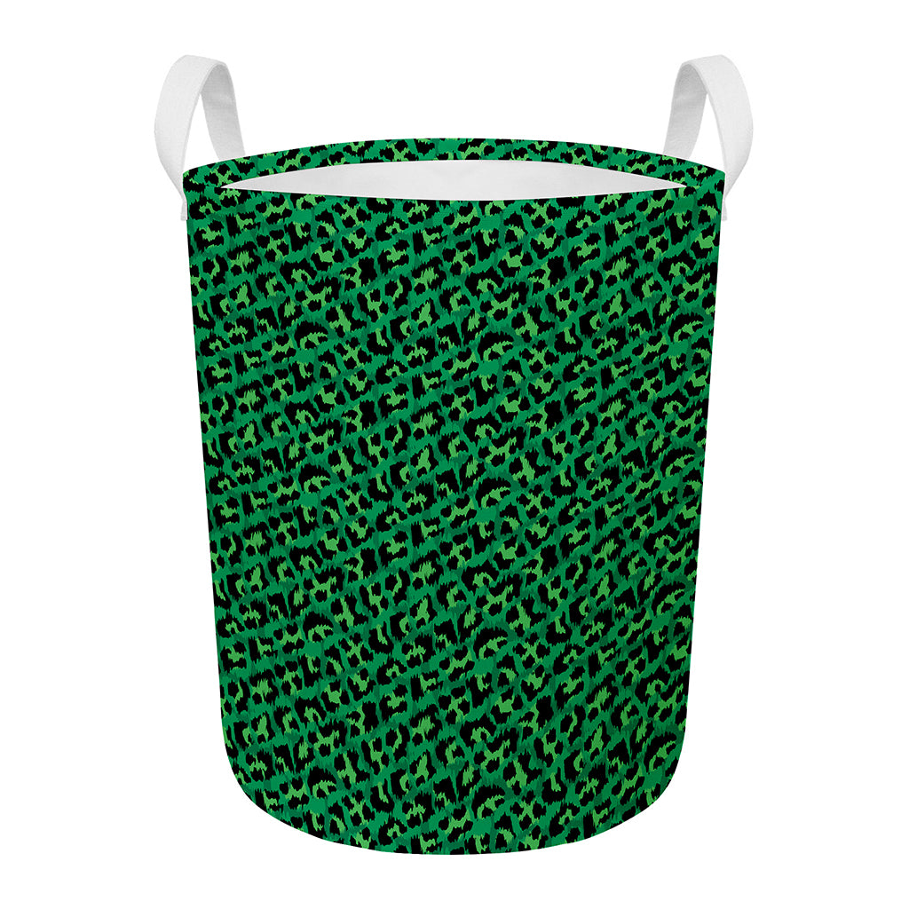 Green Leopard Print Round Laundry Basket