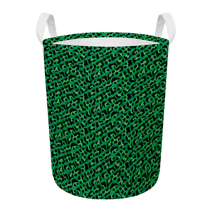 Green Leopard Print Round Laundry Basket