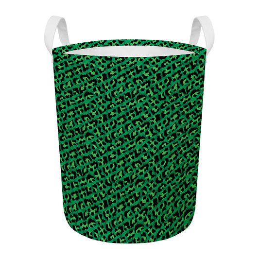 Green Leopard Print Round Laundry Basket