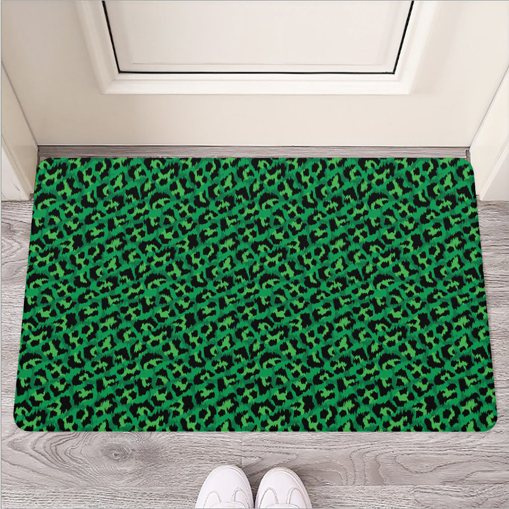 Green Leopard Print Rubber Doormat