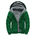 Green Leopard Print Sherpa Lined Zip Up Hoodie