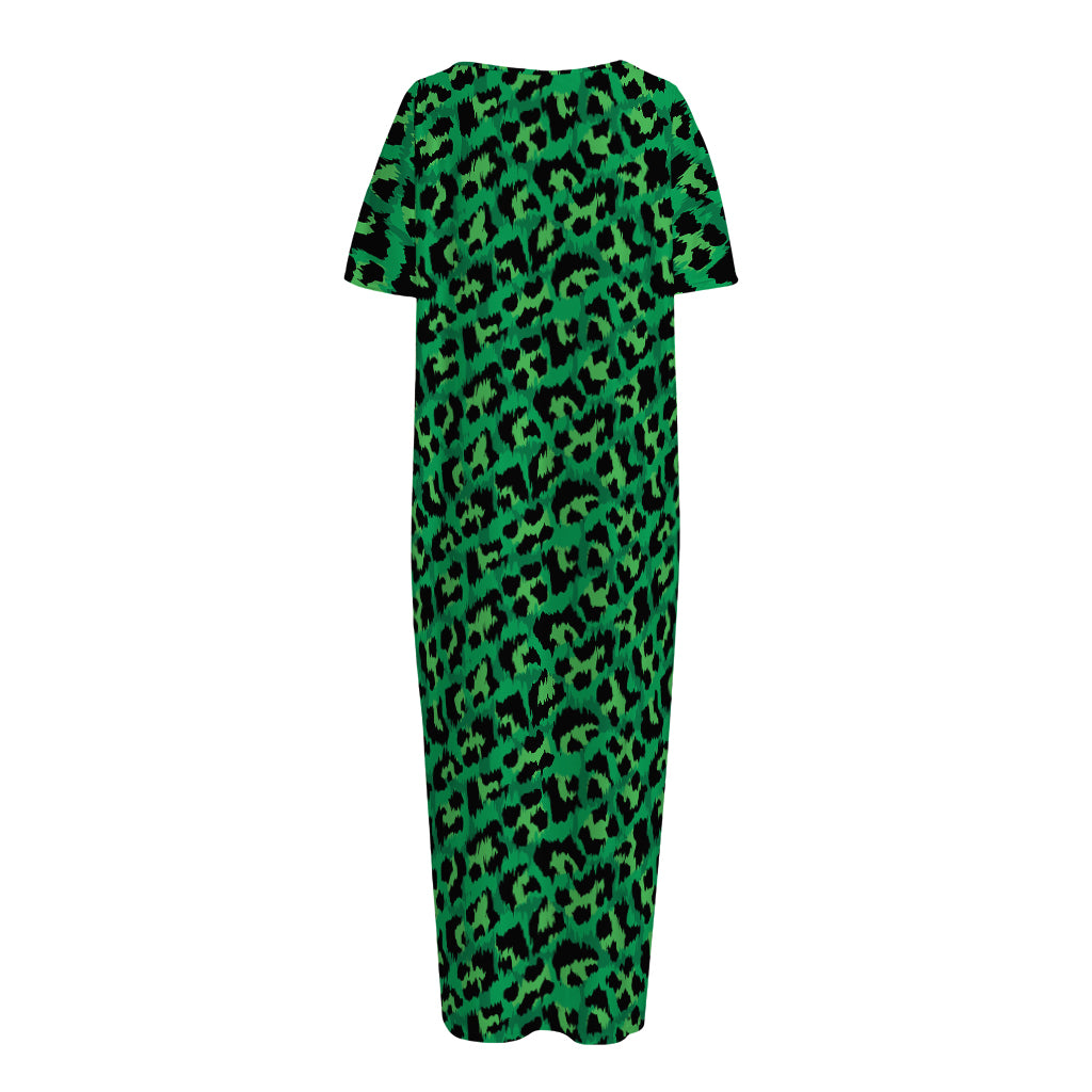 Green Leopard Print Short Sleeve Long Nightdress