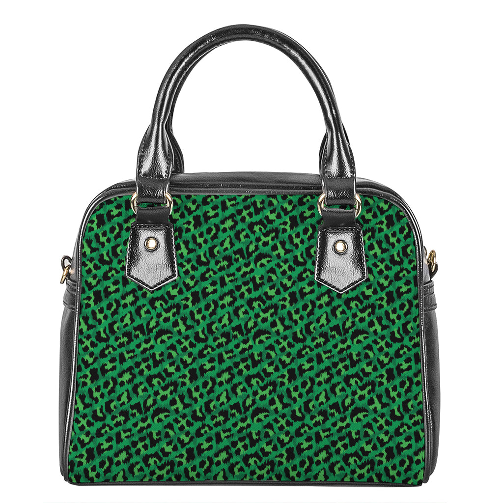 Green Leopard Print Shoulder Handbag