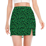 Green Leopard Print Side Slit Mini Skirt