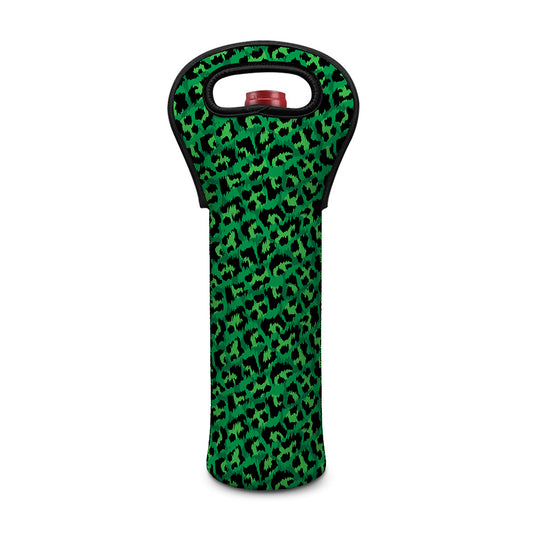 Green Leopard Print Single Neoprene Wine Tote
