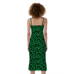 Green Leopard Print Slim Fit Midi Cami Dress