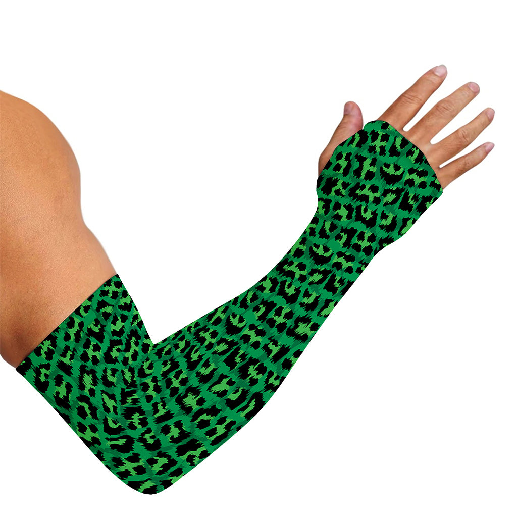 Green Leopard Print Sun Protection Arm Sleeves