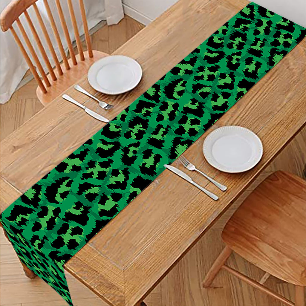 Green Leopard Print Table Runner