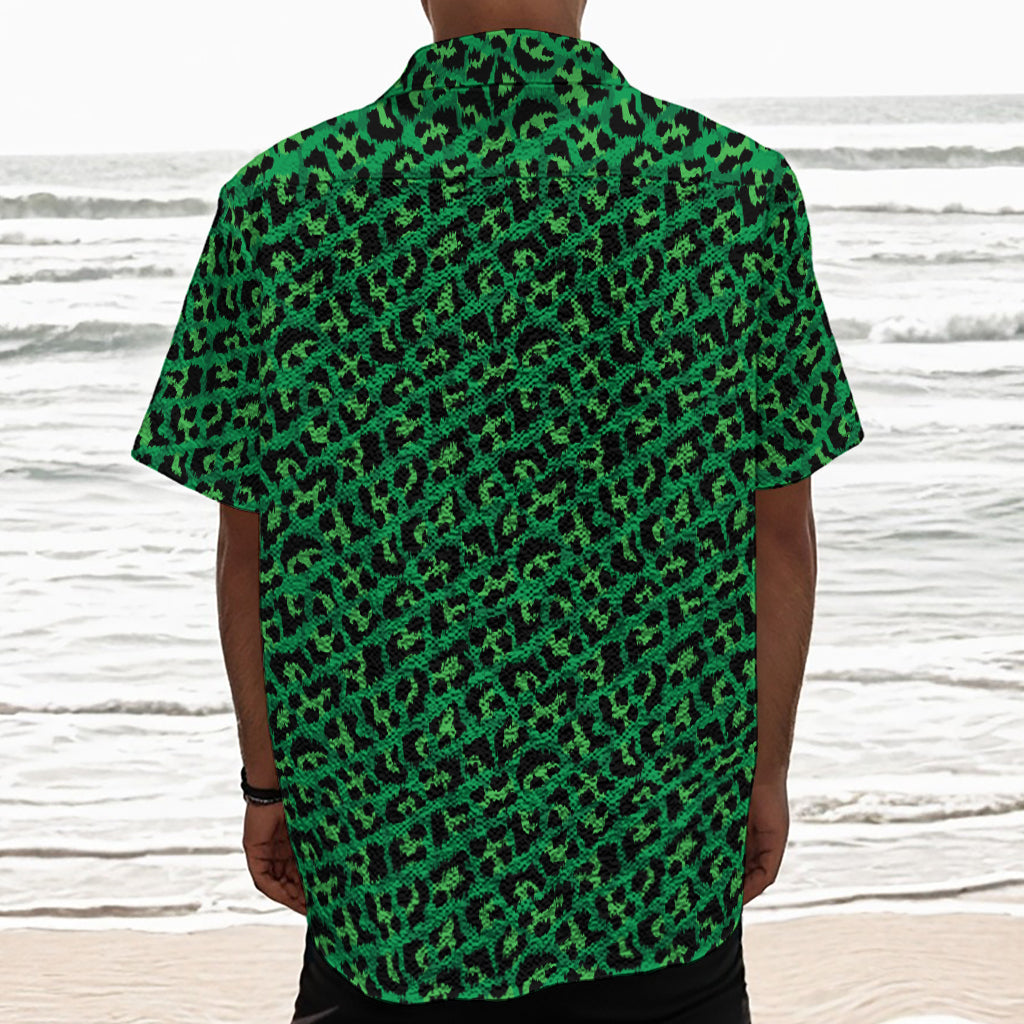 Green Leopard Print Textured Short Sleeve Shirt