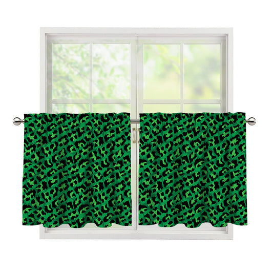 Green Leopard Print Tier Curtains