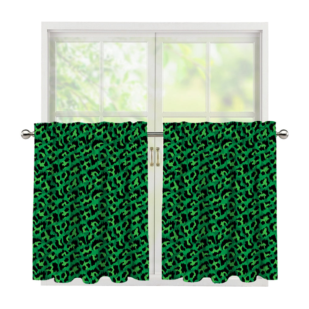 Green Leopard Print Tier Curtains