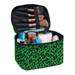 Green Leopard Print Travel Makeup Bag