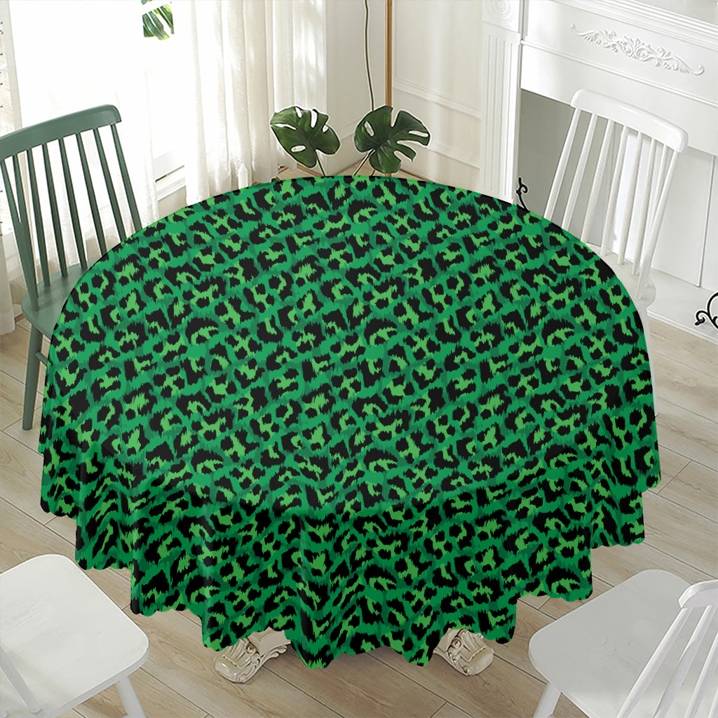 Green Leopard Print Waterproof Round Tablecloth