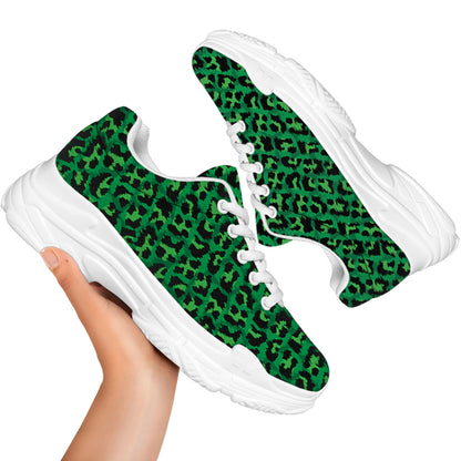 Green Leopard Print White Chunky Shoes