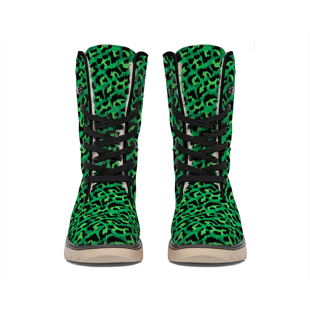 Green Leopard Print Winter Boots