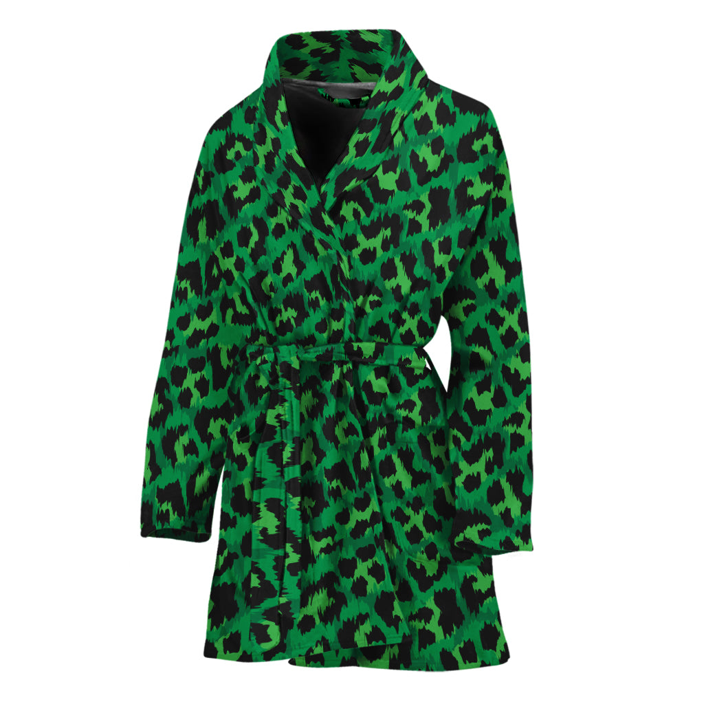 Green Leopard Print Women's Bathrobe