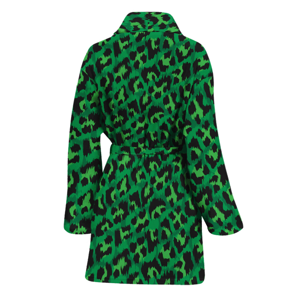 Green Leopard Print Women's Bathrobe
