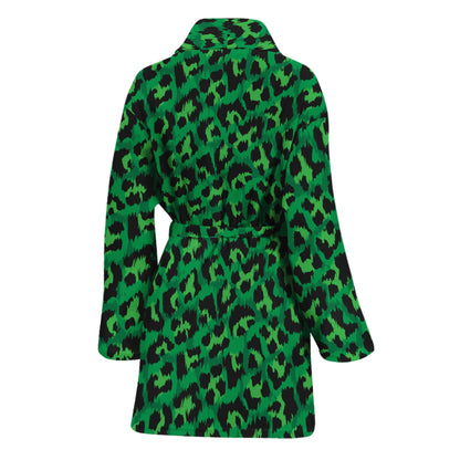 Green Leopard Print Women's Bathrobe