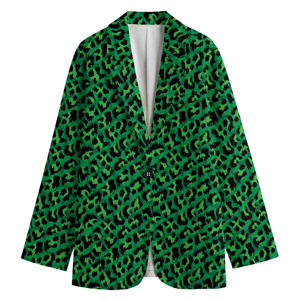 Green Leopard Print Women's Blazer