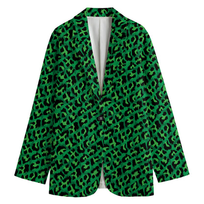 Green Leopard Print Women's Blazer