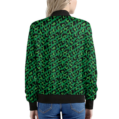 Green Leopard Print Women's Bomber Jacket