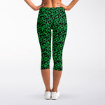 Green Leopard Print Women's Capri Leggings