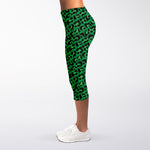 Green Leopard Print Women's Capri Leggings