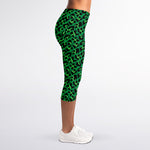 Green Leopard Print Women's Capri Leggings