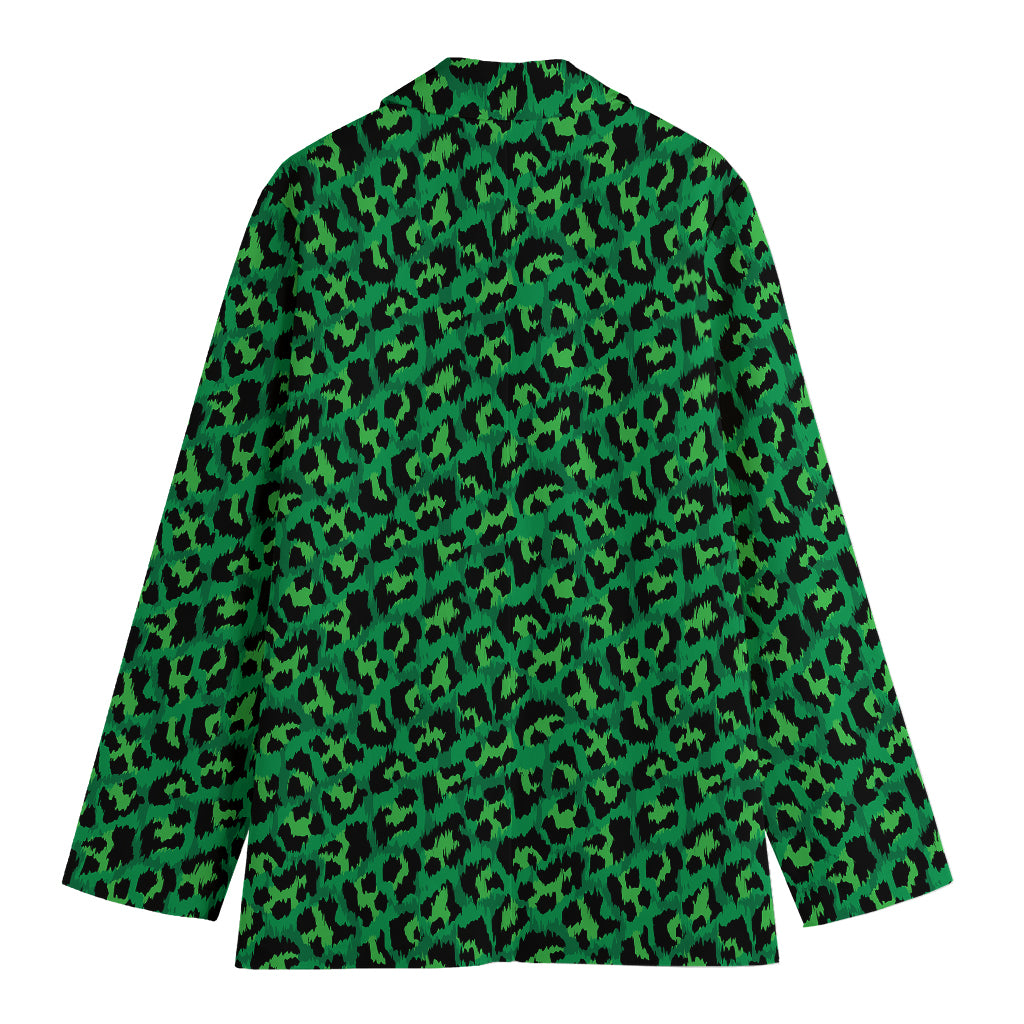 Green Leopard Print Women's Cotton Blazer