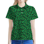 Green Leopard Print Women's Polo Shirt