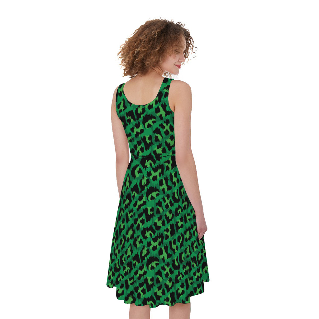 Green Leopard Print Women's Sleeveless Dress