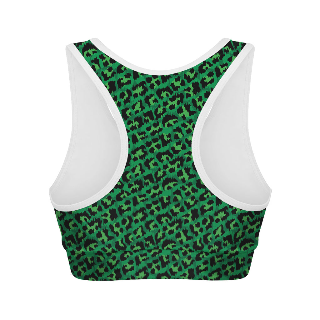 Green Leopard Print Women's Sports Bra