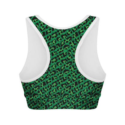Green Leopard Print Women's Sports Bra