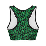 Green Leopard Print Women's Sports Bra