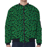 Green Leopard Print Zip Sleeve Bomber Jacket
