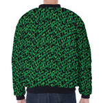 Green Leopard Print Zip Sleeve Bomber Jacket