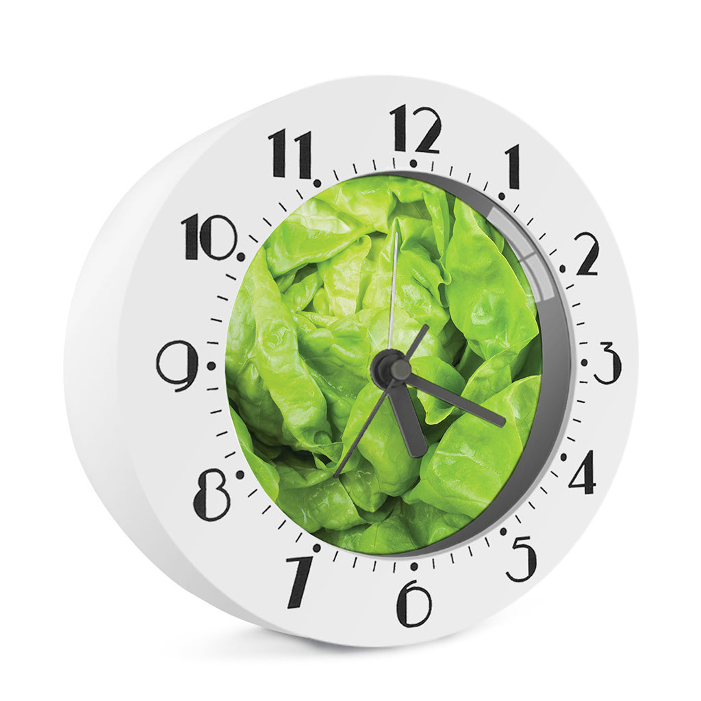 Green Lettuce Leaves Print Alarm Clock