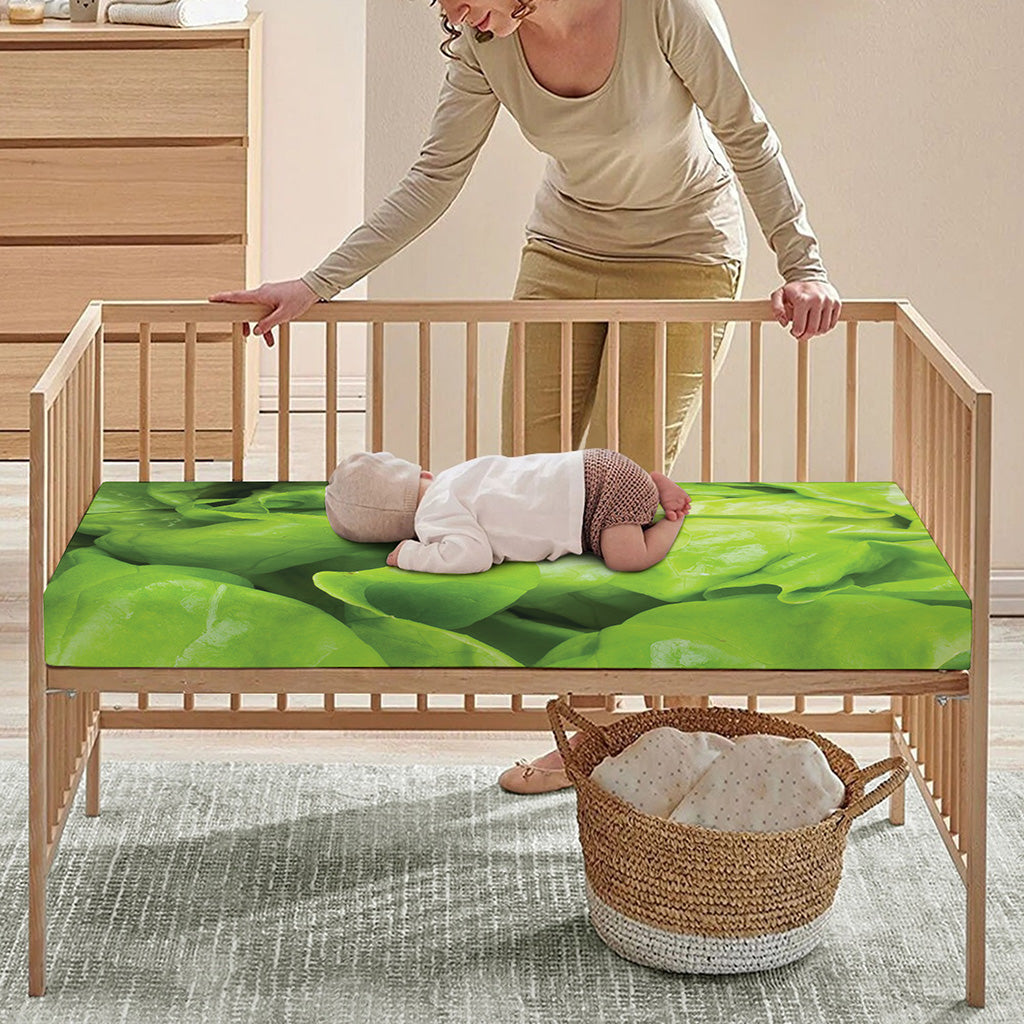 Green Lettuce Leaves Print Baby Crib Sheet