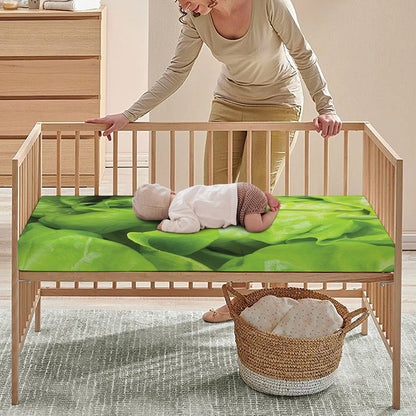 Green Lettuce Leaves Print Baby Crib Sheet