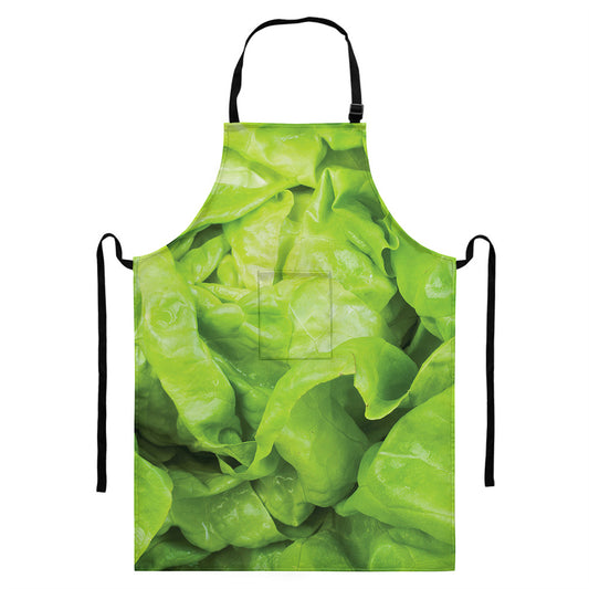 Green Lettuce Leaves Print Bib Apron With Pocket