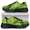 Green Lettuce Leaves Print Black Chunky Shoes
