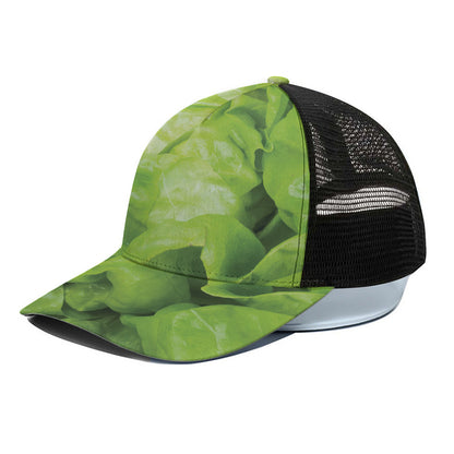 Green Lettuce Leaves Print Black Mesh Trucker Cap