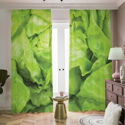 Green Lettuce Leaves Print Blackout Pencil Pleat Curtains