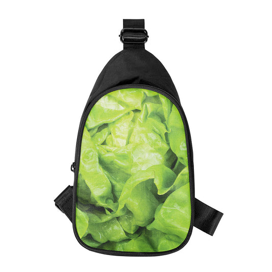 Green Lettuce Leaves Print Chest Bag