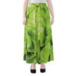 Green Lettuce Leaves Print Chiffon Maxi Skirt
